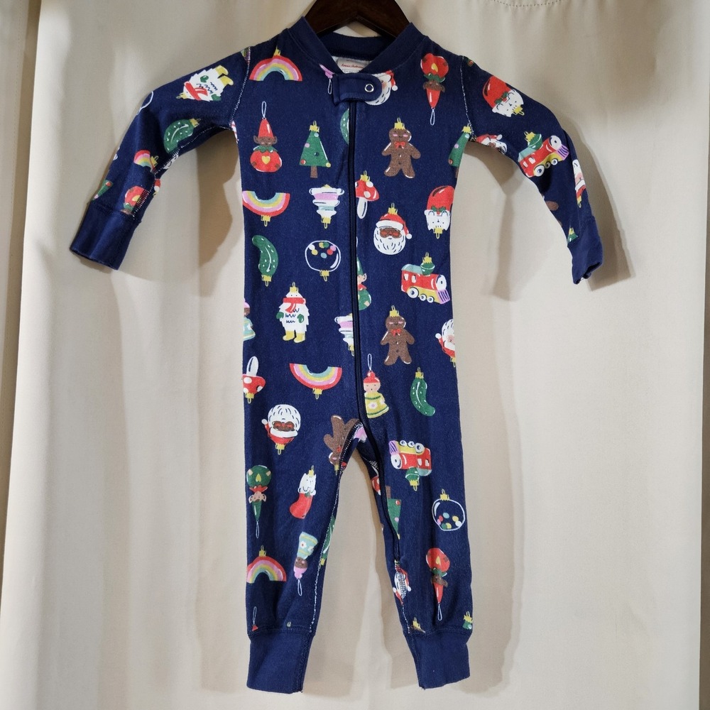 Hanna Andersson Size‎ 2t 85 cm Footless Blue Christmas Heirloom Ornaments Zip Up